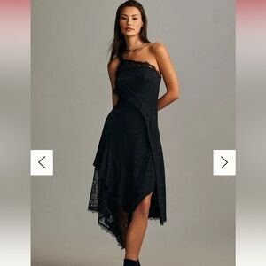NWT By Anthropologie Asymmetrical Black Lace Maxi Dress Size 8